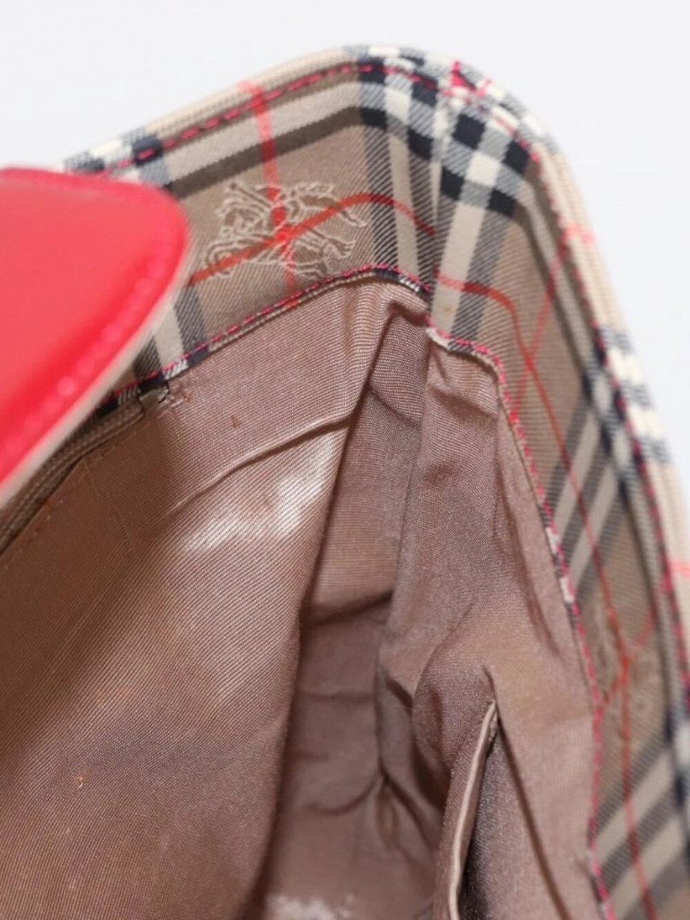 BURBERRY Nova Check Tote Bag Canvas Leather Beige Red gold Auth gh1367 - Picture 11 of 16